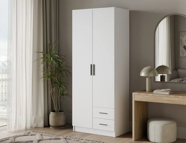 Novaro 80 Šatní skříň s křídlovými dveřmi bílá (kód WB) (80 x 206,6) cm – 5 polic pro přehledné uložení