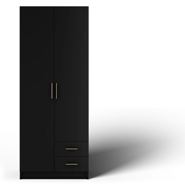 Novaro 80 Šatní skříň s křídlovými dveřmi černá (kód BG) (80 x 206,6) cm – 5 polic pro přehledné uložení
