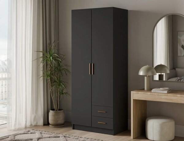 Novaro 80 Šatní skříň s křídlovými dveřmi černá (kód BG) (80 x 206,6) cm – 5 polic pro přehledné uložení