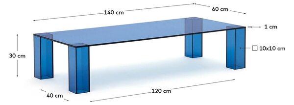 Modrý skleněný konferenční stolek 60x140 cm Adularia – Kave Home