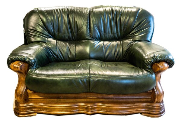 Nábytek Chodura Luxusní kožený dvojsedák Václav - zelený dřevo 105x175x105 Zelená