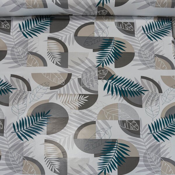 Ubrus PVC s textilním podkladem 193.4, tmavě zelené listy a šedá geometrie, š.140cm (metráž)