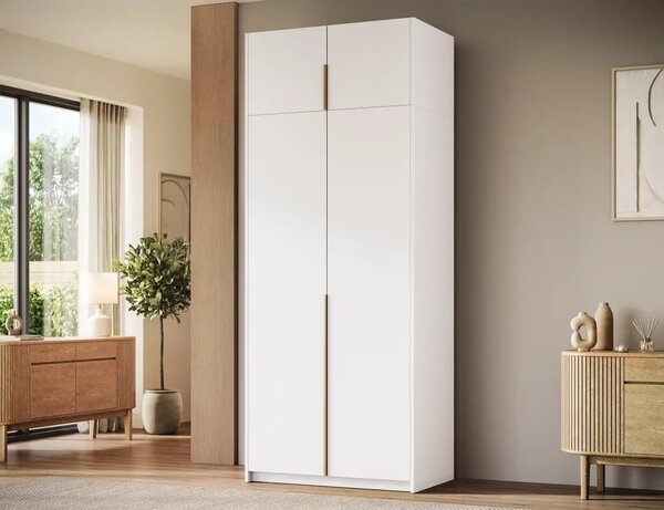 Bregma II s nástavcem Skříň s otočnými dveřmi bílá (kód WG) (100 x 250) cm – 8 polic pro přehledné uložení