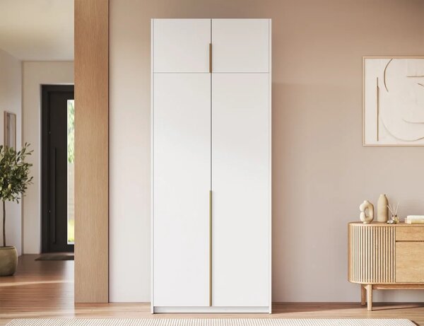 Bregma II s nástavcem Skříň s otočnými dveřmi bílá (kód WG) (100 x 250) cm – 8 polic pro přehledné uložení
