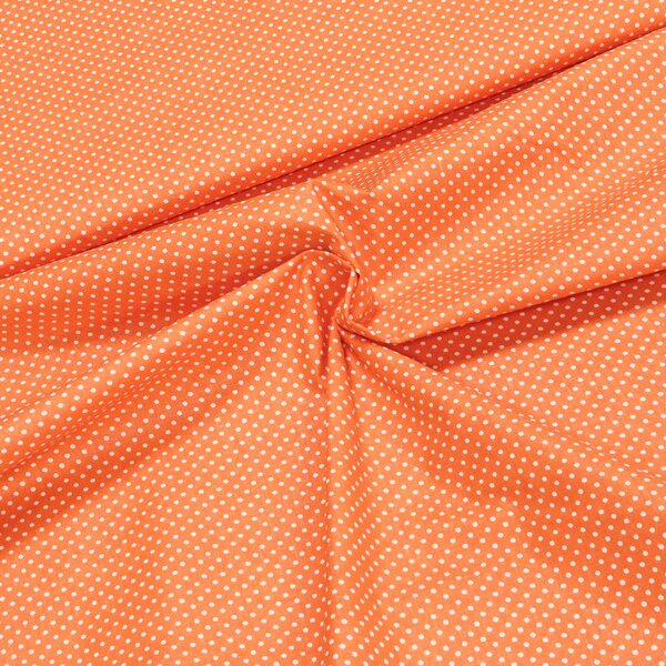 Bavlněné plátno POLO bílý puntík na oranžové, š.140cm (látka v metráži)