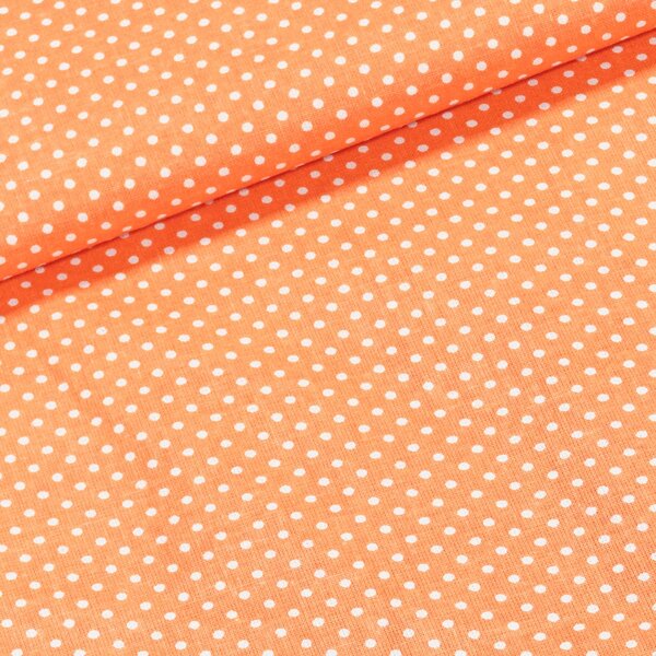 Bavlněné plátno POLO bílý puntík na oranžové, š.140cm (látka v metráži)
