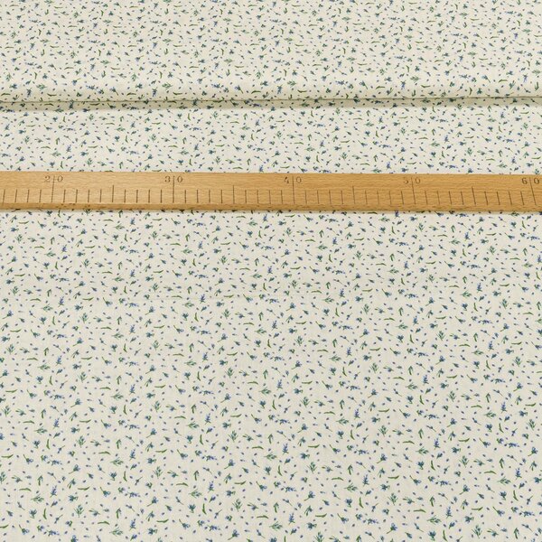 Bavlněné plátno POLO modrý kvítek na krémové, š.140cm (látka v metráži)
