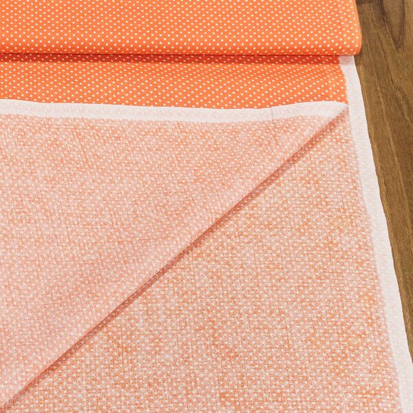 Bavlněné plátno POLO bílý puntík na oranžové, š.140cm (látka v metráži)