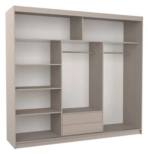 Posuvná skříň se zrcadlem ERWIN 235 kašmír (235 x 215) cm – 5 polic pro přehledné uložení