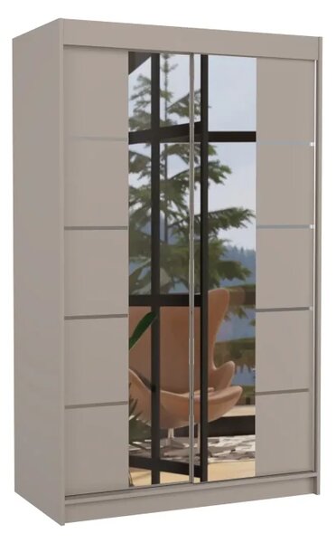 Posuvná skříň se zrcadlem GENUA 120 kašmír (120 x 200) cm – 6 polic pro přehledné uložení