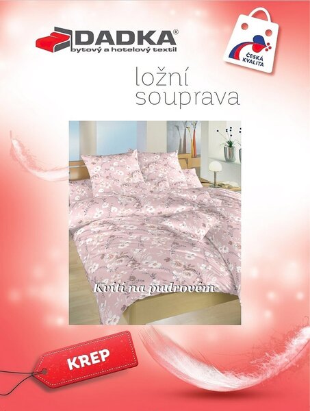 Dadka povlečení KVÍTÍ NA PUDROVÉM, květinový vzor, krep, 140x200cm + 70x90cm