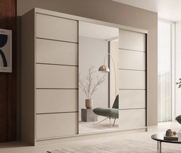 Posuvná skříň Etna 250 kašmír (250 x 215) cm – 12 polic pro přehledné uložení