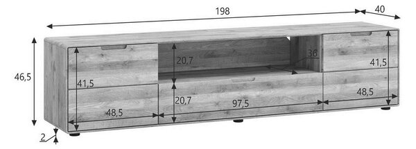 SOB Nábytek - Stolek pod TV 200 cm Elizabeth II divoký dub - F01014854G