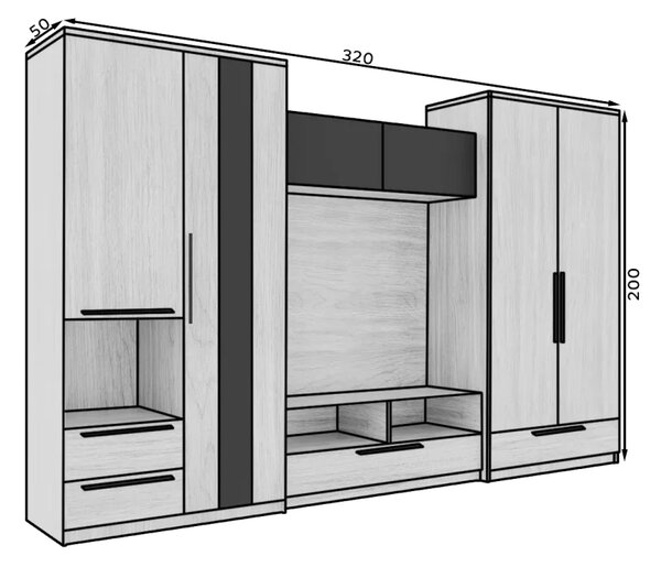 Obývací stěna Male artisan (320 x 200) cm – 4 dveře bez nároku na místo při otevírání
