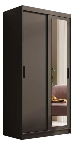 Šatní skříň s zrcadlem Hailey 100 černá (100 x 205) cm – 5 polic pro přehledné uložení