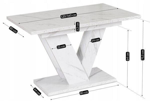JAKS Jídelní stůl Clark 120 cm bílý mramor glamour