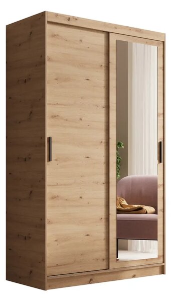 Šatní skříň s zrcadlem Hailey 120 artisan (120 x 205) cm – 5 polic pro přehledné uložení