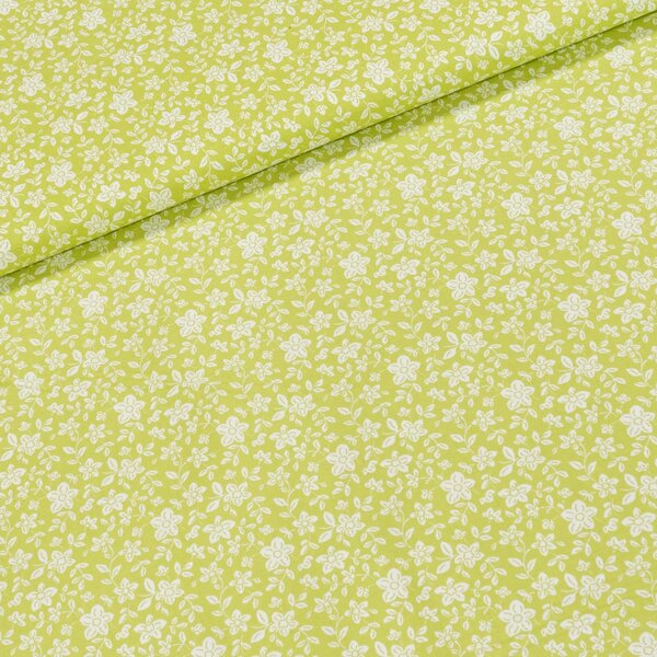Bavlněné plátno MATY 1620306/04, bílé květinky na zelené, š.150cm (látka v metráži)