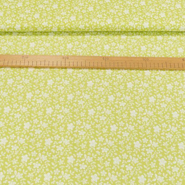 Bavlněné plátno MATY 1620306/04, bílé květinky na zelené, š.150cm (látka v metráži)
