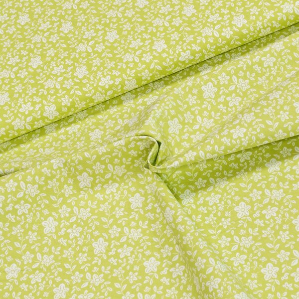 Bavlněné plátno MATY 1620306/04, bílé květinky na zelené, š.150cm (látka v metráži)