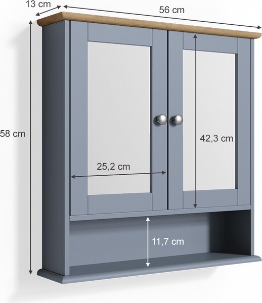 Koupelnová zrcadlová skříňka Vicco Bianco Šedá 56 x 58 cm, Model 33579