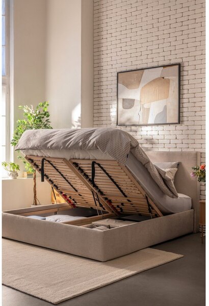 Béžová čalouněná dvoulůžková postel s úložným prostorem s roštem 180x200 cm Thessa Pillow – Bonami Selection