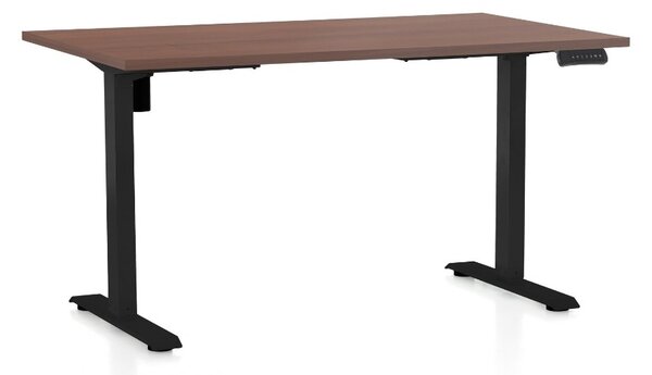 Výškově nastavitelný stůl OfficeTech B, 120 x 80 cm, černá podnož, ořech