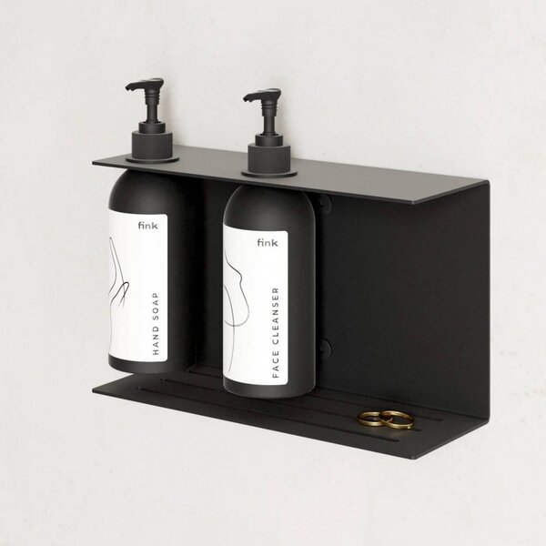 Kovový nástěnný držák s lahví a pumpičkou do koupelny Palermo černý M