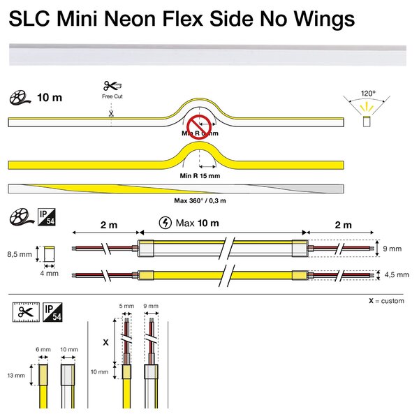 SLC LED pásek Mini Neon Flex Side bez křídel 6W/m 160lm/m 2700K Ra80 24V IP54 10m