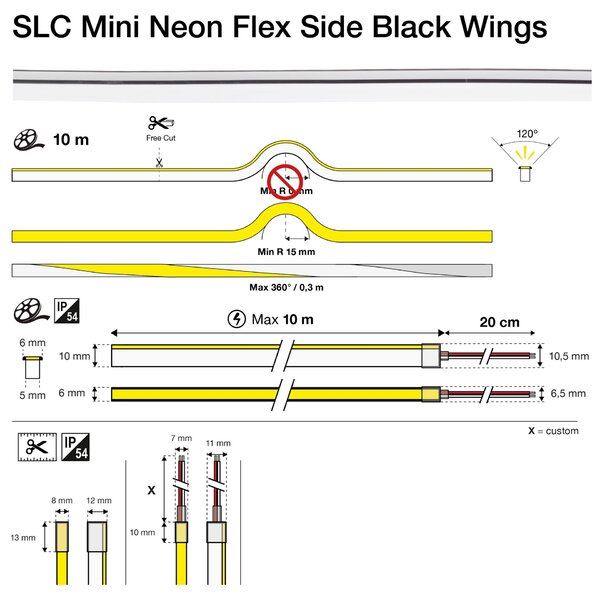 SLC LED pásek Mini Neon Flex Side černá křídla 6W/m 160lm/m 3000K Ra80 24V IP54 10m
