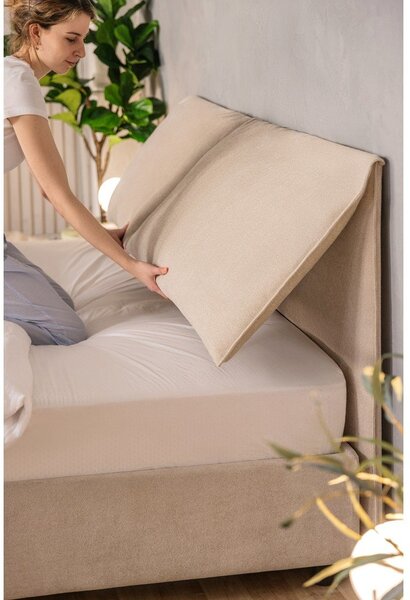 Béžová čalouněná dvoulůžková postel s úložným prostorem s roštem 180x200 cm Thessa Pillow – Bonami Selection