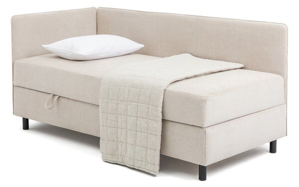 Béžová čalouněná jednolůžková postel s úložným prostorem s matrací 90x200 cm Avela – Bonami Selection