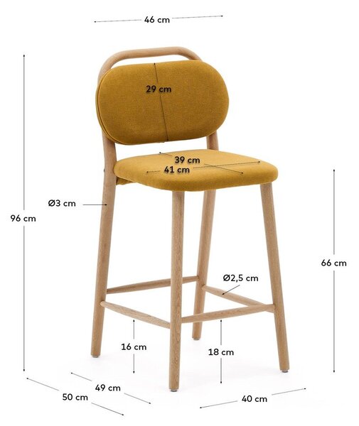 Barová židle v hořčicové barvě (výška sedáku 66 cm) Helda – Kave Home