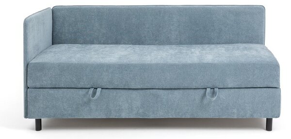 Modrá čalouněná jednolůžková postel s úložným prostorem s matrací 90x200 cm Avela – Bonami Selection