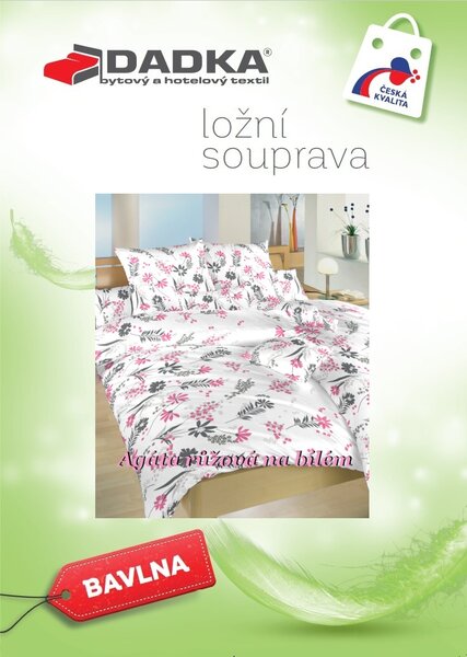 Bavlněné povlečení Agáta růžové na bílém podkladu 140x200, 70x90 cm