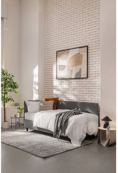 Šedá čalouněná jednolůžková postel s úložným prostorem s matrací 90x200 cm Avela – Bonami Selection
