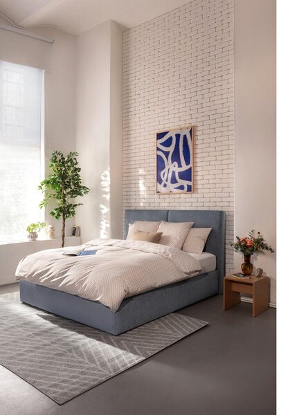 Modrá čalouněná dvoulůžková postel s úložným prostorem s roštem 180x200 cm Thessa Bold – Bonami Selection