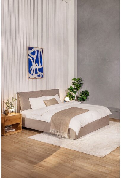 Čalouněná dvoulůžková postel taupe s úložným prostorem s roštem 160x200 cm Thessa Pillow – Bonami Selection