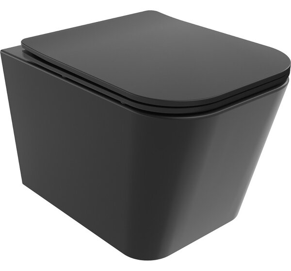 Mexen Teo, závěsná WC mísa 510x345x340 mm, Rimless Tornádo + WC sedátko z duroplastu, černá matná, 30850685T