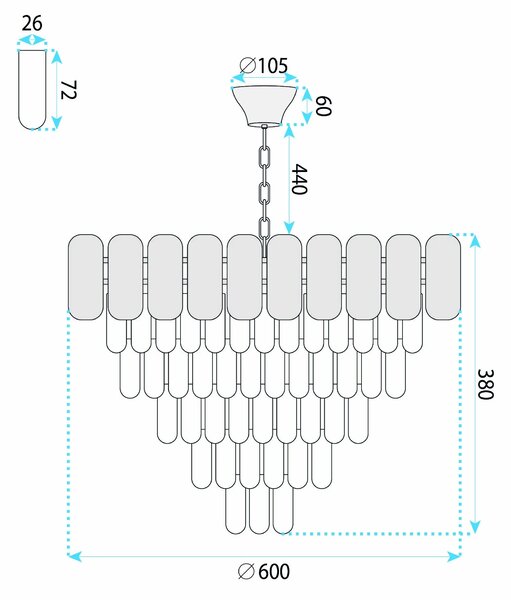 Toolight Křišťálové závěsné osvětlení SWE100-CP 60cm zlaté
