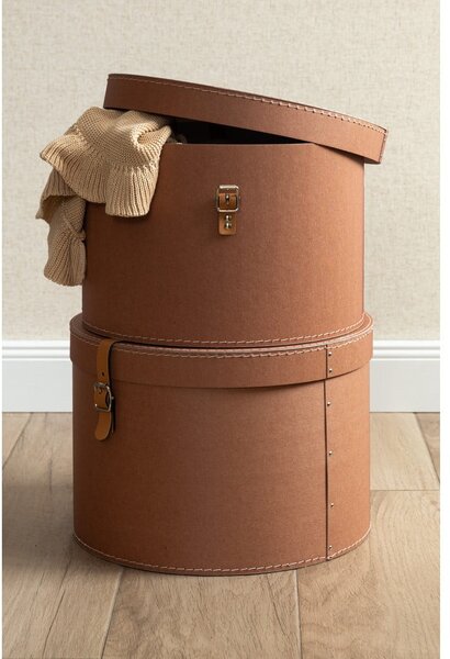 Hnědé kartonové úložné boxy v sadě 2 ks s víkem ø 37,5x25 cm Rut Restore Paper Laminate – Bigso
