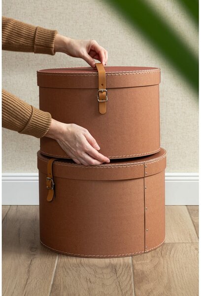 Hnědé kartonové úložné boxy v sadě 2 ks s víkem ø 37,5x25 cm Rut Restore Paper Laminate – Bigso