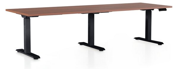 Výškově nastavitelný stůl OfficeTech Long, 240 x 80 cm, černá podnož, ořech