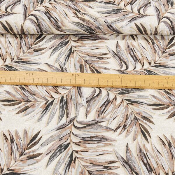 Směsové plátno 603030 LISTY GREY, šedo-béžové listy, š.140cm (látka v metráži)