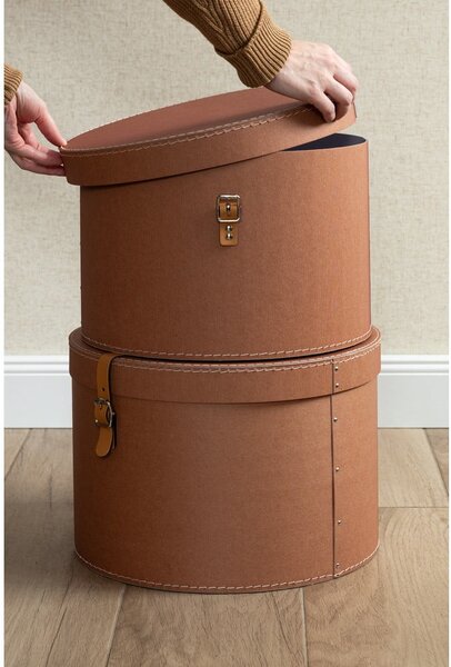 Hnědé kartonové úložné boxy v sadě 2 ks s víkem ø 37,5x25 cm Rut Restore Paper Laminate – Bigso
