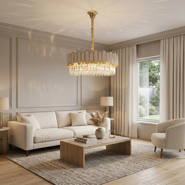 Toolight Křišťálové závěsné osvětlení SWE107-CP 50cm zlaté