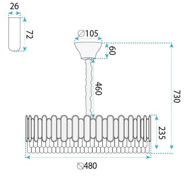 Toolight Křišťálové závěsné osvětlení SWE107-CP 50cm zlaté