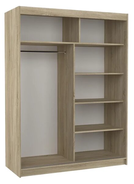 Skříň posuvná se zrcadlem PERMO 150 bílá (150 x 200) cm – 6 polic pro přehledné uložení
