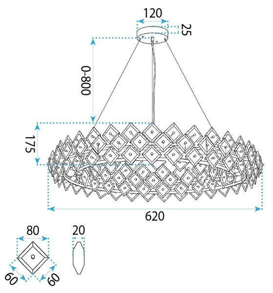 Toolight Křišťálové závěsné osvětlení SWE094-CP 60cm zlaté
