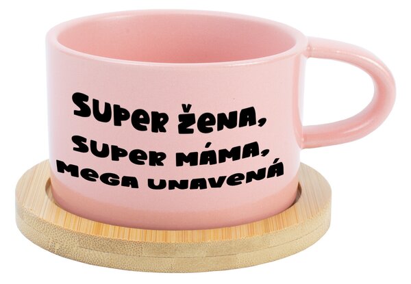 SUPER ŽENA, SUPER MÁMA, MEGA UNAVENÁ. - růžový hrníček makronka 200 ml
